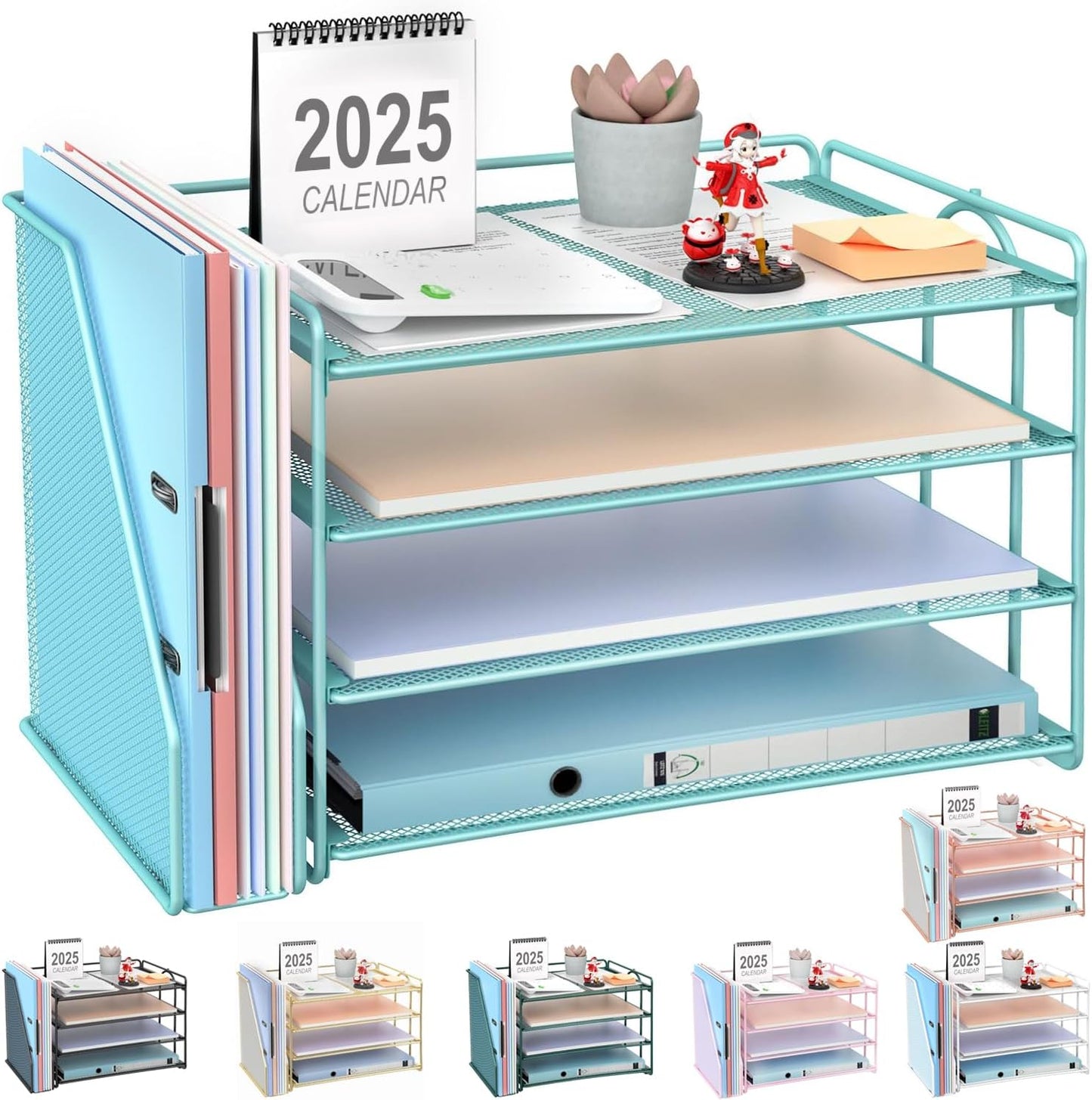 gianotter 4-Tier Paper Organizer With Magazine Holder, Desk Organizers and Accessories, Blue Desk Accessories, File Organizer for Office Supplies Storag(Blue)