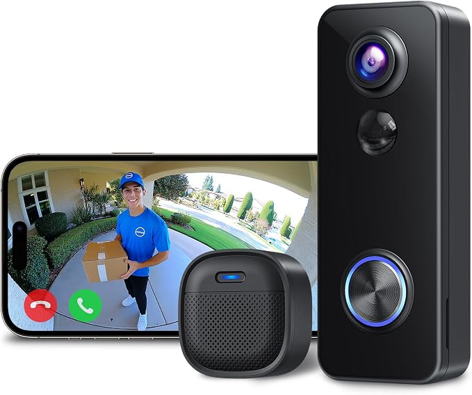 XTU Battery Doorbell, 180° Head-to-Toe Video, Live View by XTUCAMERA
