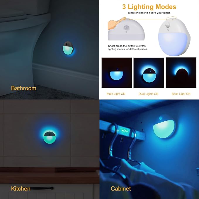 YUNLEX 2 Pack Azure Battery Night Light, Motion Activated Night Light, 2.6" - Image 4