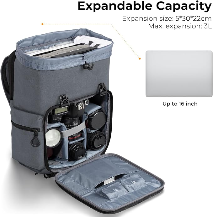 K&F CONCEPT Camera Backpack, Hard Shell Camera Bag, Large Capacity Photography - Image 4
