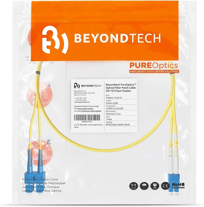 BEYONDTECH 5m LC to SC Fiber Patch Cable – UPC Single-Mode Duplex Fiber Optic - Image 7