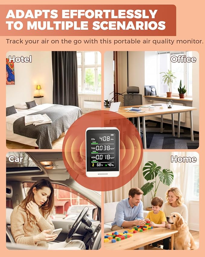 Indoor Air Quality Monitor, 5 in 1 Portable Real-Time Smart Air Quality Tester - Image 6