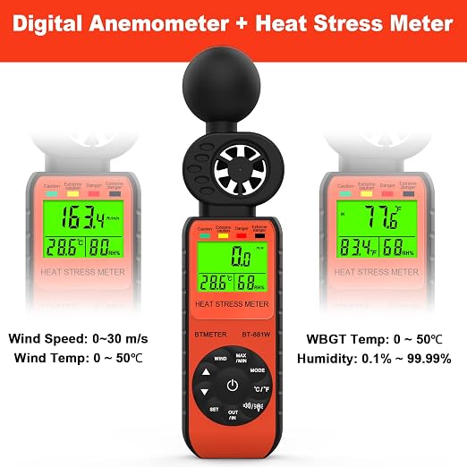 BTMETER BT-881W Heat Stress Meter Anemometer, Digital Indoor/Outdoor WBGT Meter - Image 3