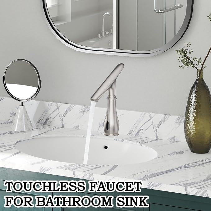 Touchless Bathroom Sink Faucets, Brushed Nickel Bathroom Faucet Single Hole - Image 2