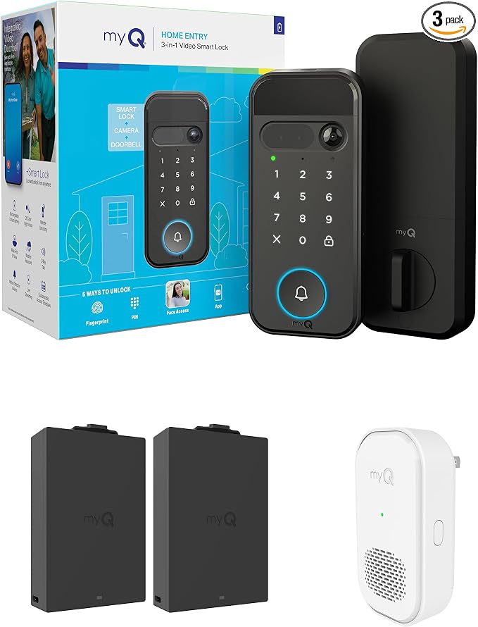 myQ Secure View™ 3-in-1 Smart Lock Deadbolt + myQ Chime + Extra Battery by Chamberlain%7CmyQ