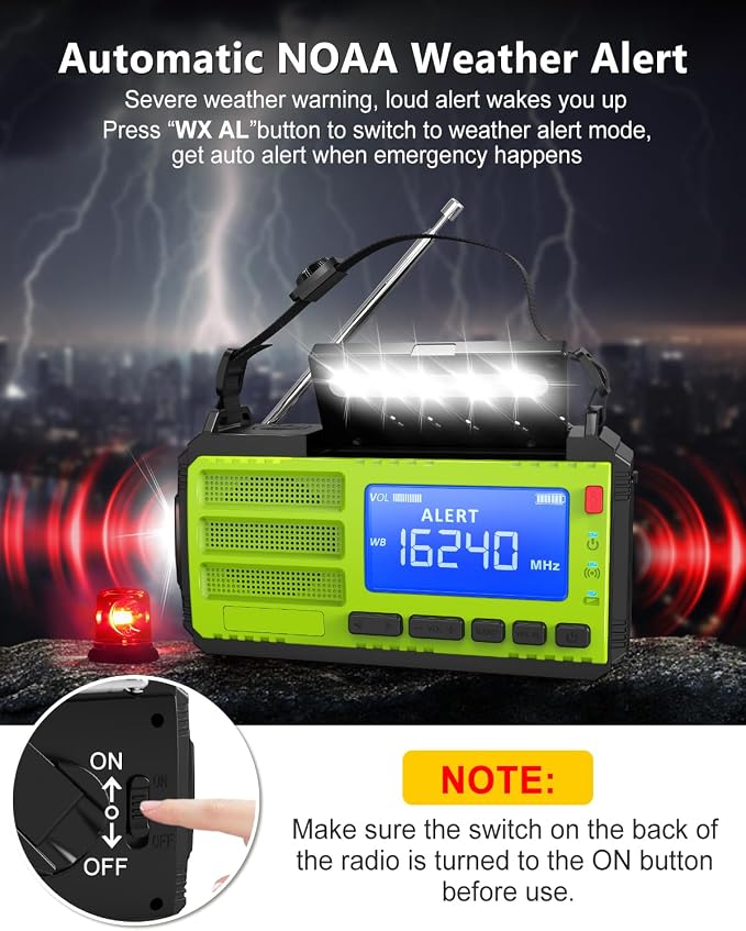 10000mAh/37000mWh Hand Crank Emergency Radio, AM FM NOAA Weather Alert Radio - Image 4