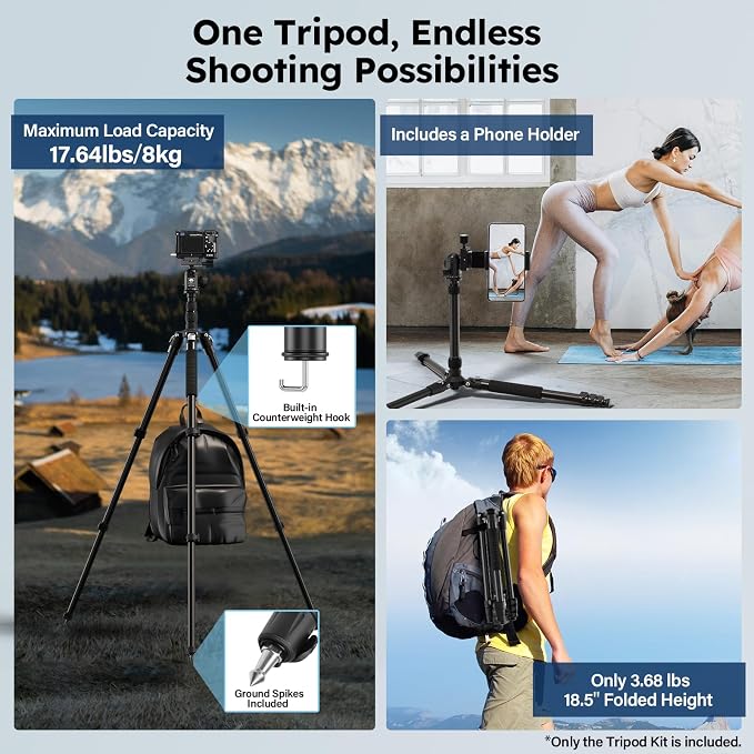 SIRUI Camera Tripod & Monopod Stand, 78.7" Tall Aluminum Detachable Tripod - Image 7