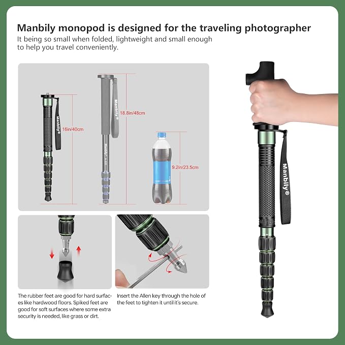Manbily Camera Monopod Aluminum Portable Compact Lightweight Travel Monopod - Image 3
