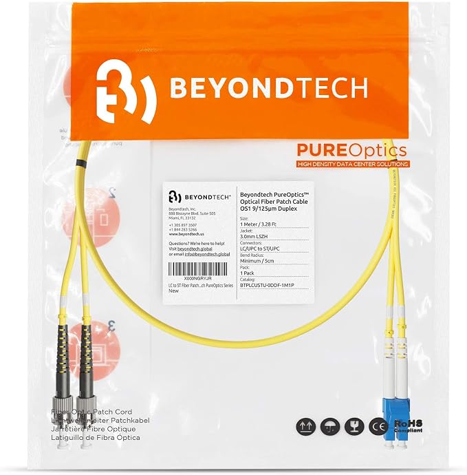 BEYONDTECH 1m LC to ST Fiber Patch Cable – UPC Single-Mode Duplex Fiber Optic - Image 7