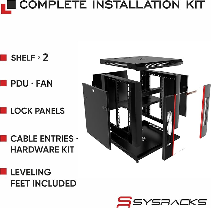 15U Wall Mount Server Rack Cabinet 24” Deep, 19” Network & AV Enclosure - Image 4