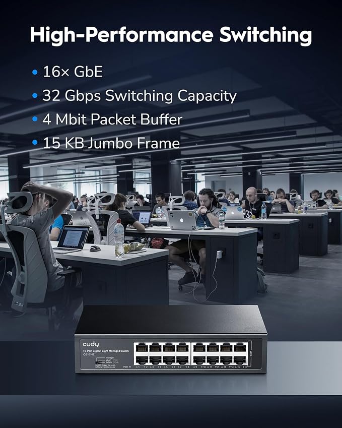 Cudy GS1016E 16 Port Light Smart Managed Gigabit Switch Plug & Play, Sturdy - Image 2