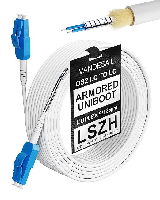 50M OS2 LC to LC Outdoor Armored Fiber Patch Cable, Uniboot Single Mode 9/125µm by VANDESAIL