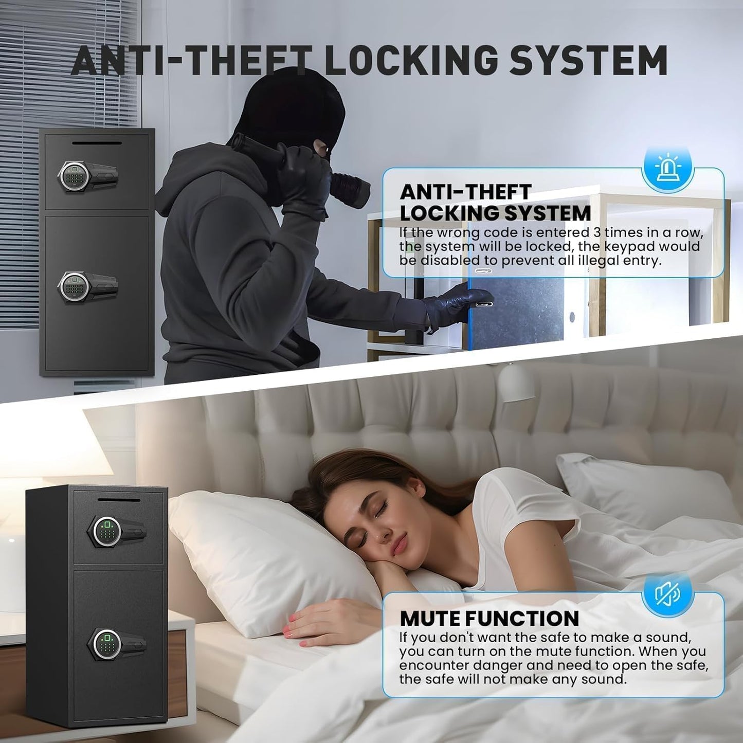 7.0 Cu ft Large Safe Box Fireproof Waterproof,with LED Light fire proof safe for home documents,Fingerprint password personal Safes with Deposit Slot & Dual Alarm System，Security Box fo Valuables