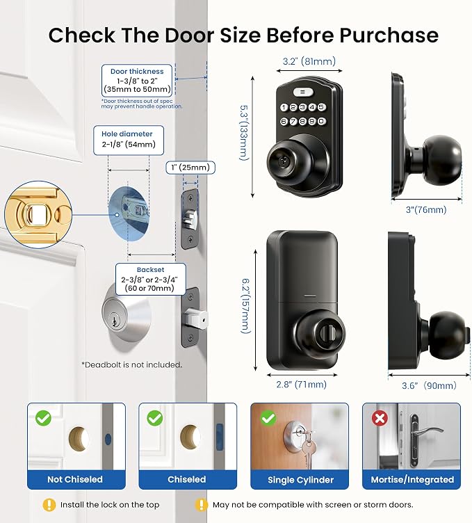 Veise KS03 Keypad Door Knob Lock, Keyless Entry Digital Lock - Image 8