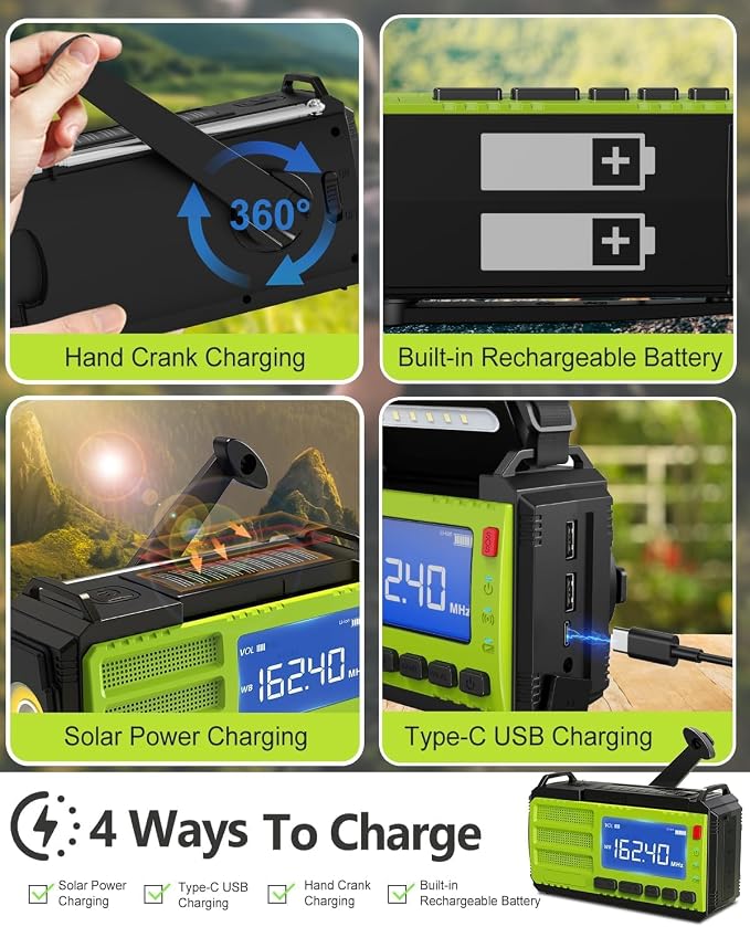 10000mAh/37000mWh Hand Crank Emergency Radio, AM FM NOAA Weather Alert Radio - Image 6