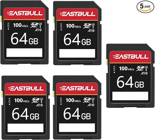 5-Pack of SD Card 64GB EASTBULL Class 10 SD Cards U1 V30 High-Speed 100MB/s by EASTBULL