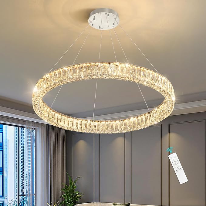 HAIXIANG Modern Crystal Chandelier Dimmable LED Ring Pendant Chandeliers Light - Image 8