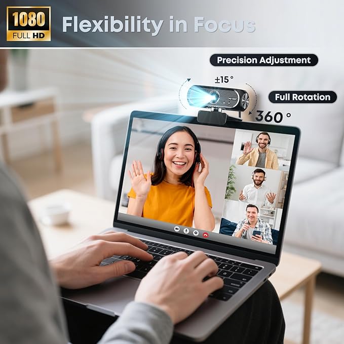 1080P HD Webcam with Microphone, Noise Cancellation, Privacy Cover, Wide-Angle - Image 4