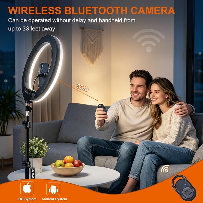13" Selfie Ring Light with 76" Tripod Stand & 3 Phone Holder, LED Camera - Image 4