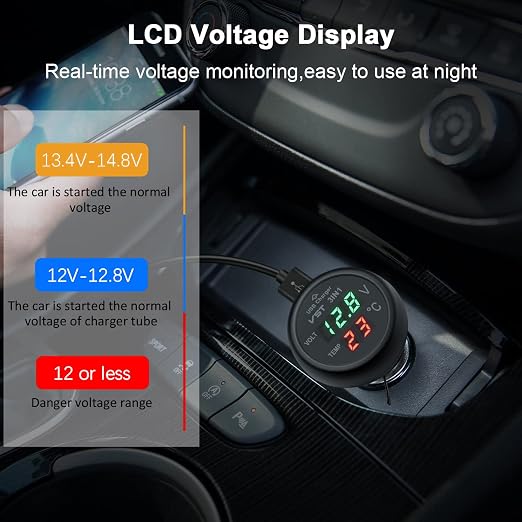 3 in 1 Car Voltmeter, USB Charger Adapter Auto Cigarette Lighter Plug Voltage - Image 6