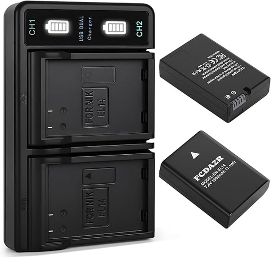 EN-EL14 EN-EL14a Battery and Dual LED Charger Compatible by FCDAZR