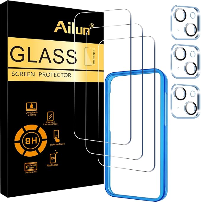 Ailun 3 Pack Screen Protector for iPhone 15 Plus + 3 Pack Camera Lens Protector by Ailun