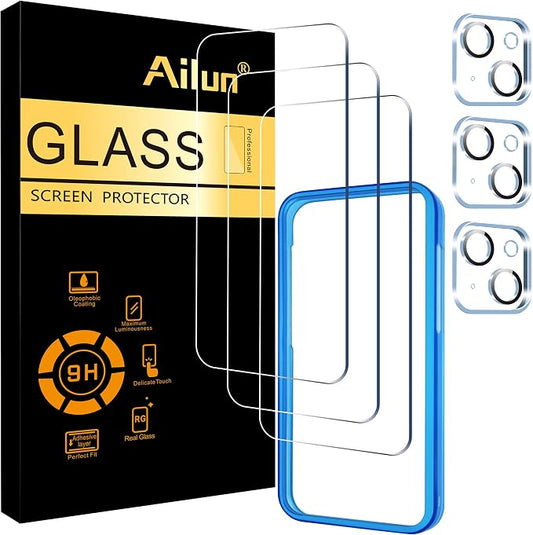 Ailun 3 Pack Screen Protector for iPhone 15 Plus + 3 Pack Camera Lens Protector by Ailun