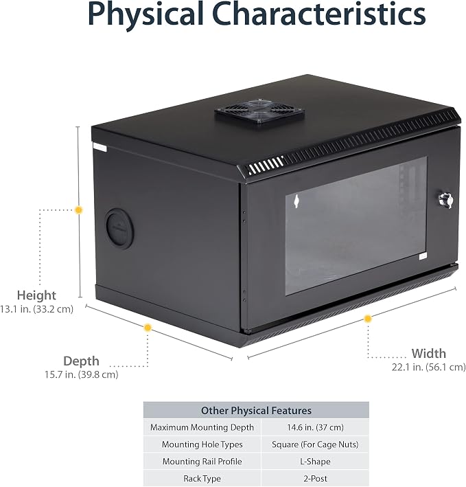 StarTech.com 2-Post 6U Wall Mount Network Cabinet w/ 1U Shelf, Ships Fully - Image 5