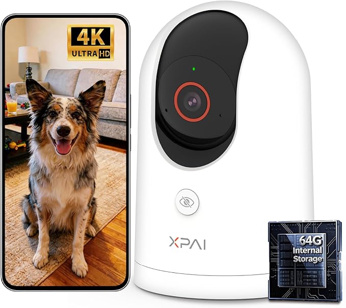 4K UHD Indoor Camera, 64G Built-in Storage No Subscription, Pet Camera Indoor by XpaiSecurity