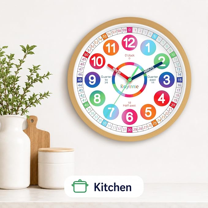 Roymnie Wall Clock Battery Operated 12 Inch Silent Non Ticking Teaching Clock - Image 8
