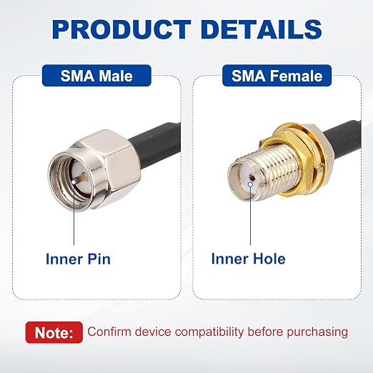 MECCANIXITY SMA Antenna Extension Cable, 9.8ft SMA Male Inner Pin to Female - Image 3