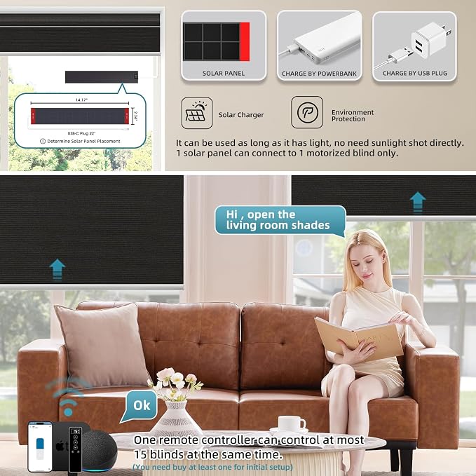 SmartWings Motorized 100% Blackout Shades Blinds, Custom Size, Cordless Window - Image 2