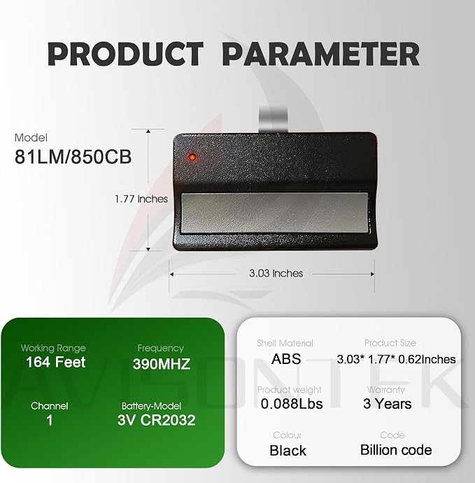2 for 81LM Liftmaster Garage Door Opener Remote for Green Learn Button - Image 7