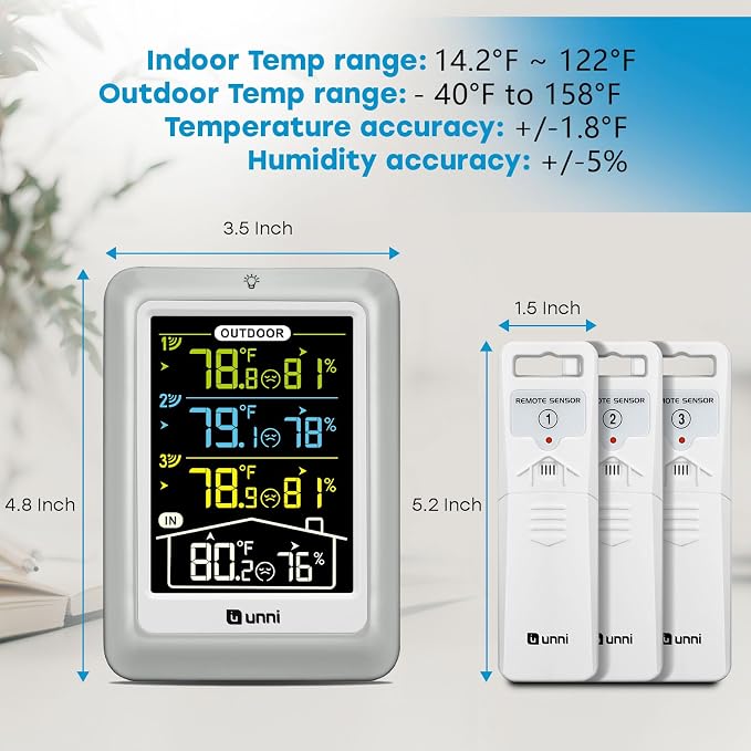 Indoor Outdoor Thermometer Wireless, 4.5 Inch Display Digital Hygrometer - Image 6