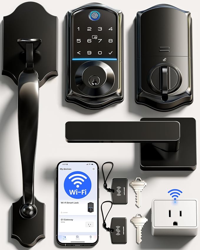 Veise VE017G-H Wi-Fi Smart Fingerprint Front Door Lock Set, Remote App Control by Veise
