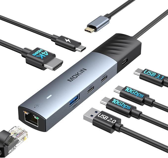MOKiN 10Gbps USB C Hub Ethernet, 7 in 1 USB C Adapter by MOKiN