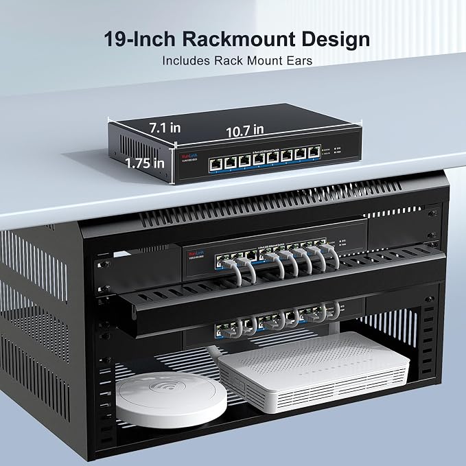 8-Port 10Gb RJ45 Ethernet Switch Unmanaged, VunLink 10GBase-T Multi-Gig Network - Image 7