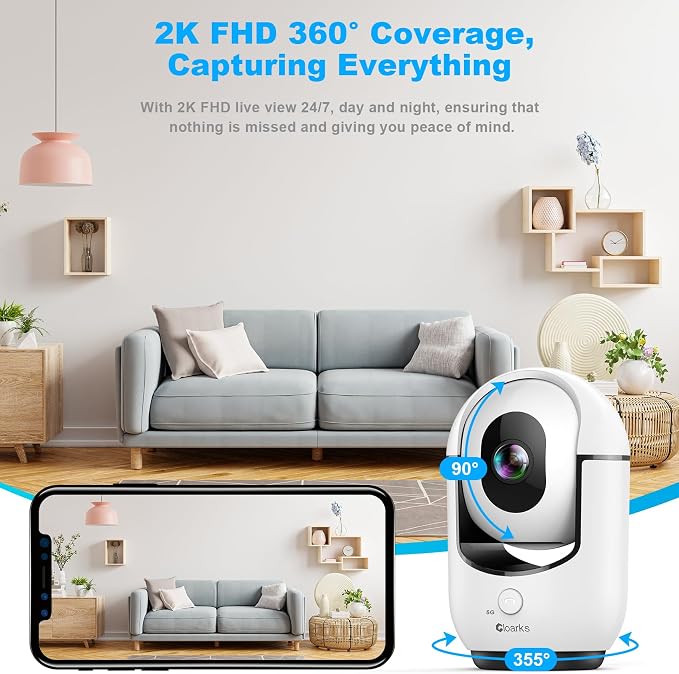 Cloarks 2K Pan/Tilt Security Camera, WiFi Indoor Cameras - Image 4
