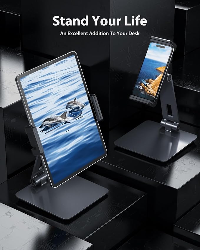 Maxonar iPad Stand Holder, Heavy-Duty Aluminum Alloy Tablet Stand, 360° Swivel - Image 2