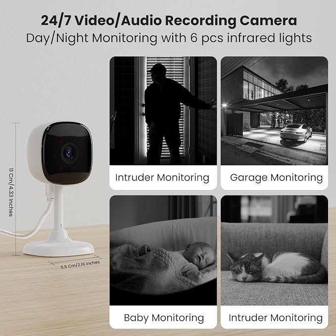 AMOROM 3 Pack Wired Indoor Security Camera, Dual Use Baby Monitor Pet Cam - Image 5