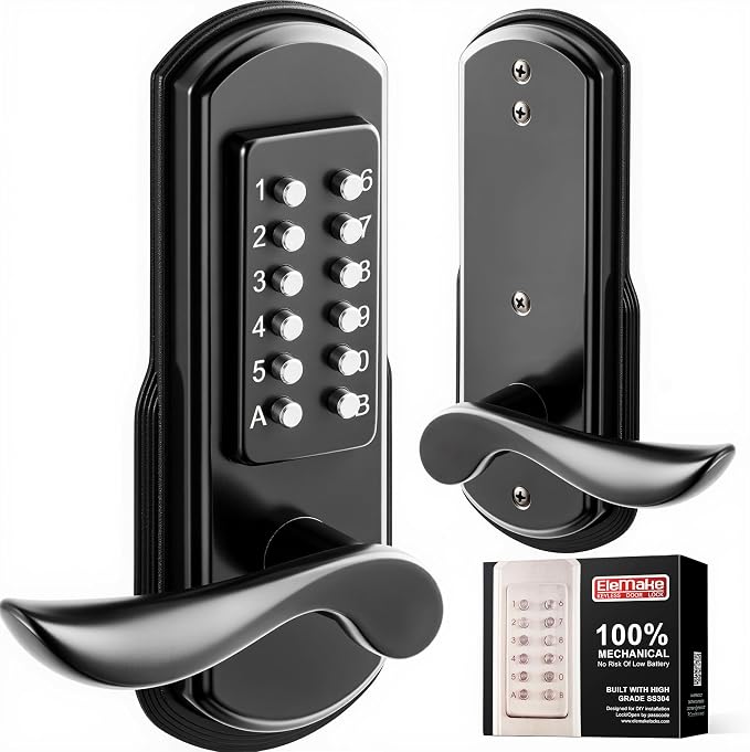 Mechanical Door Lock with Handle, Left Handed Keyless Entry Door Lock with by Elemake