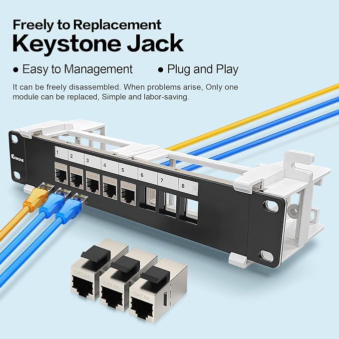 8 Port Patch Panel Keystone Coupler CAT6A Shielded Wall Mount 10 Inch - Image 6