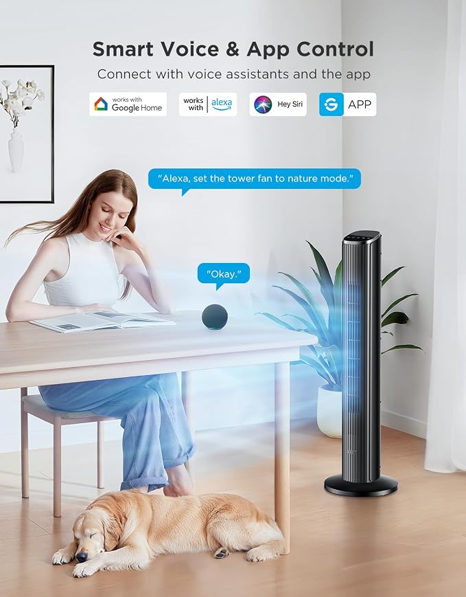GoveeLife Black Tower Fan for Bedroom, Temperature Sensor, 5 Modes 8 Speeds - Image 2
