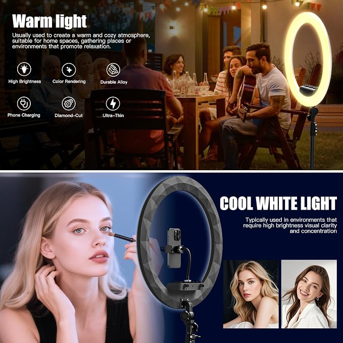 Ring Light with Stand and Phone Holder, Professional LED Circle Light with 78" - Image 3