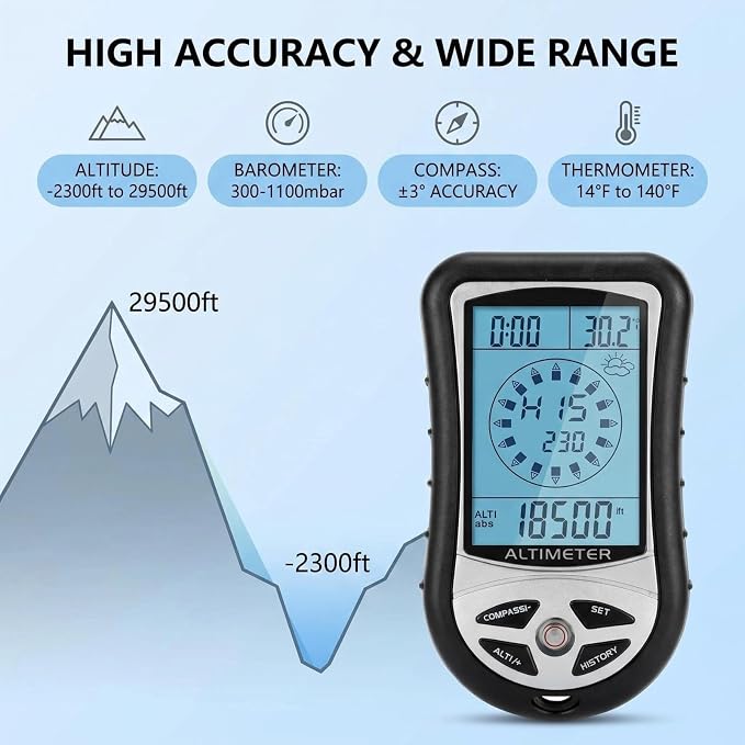 Digital Altimeter, Digital Compass, Hiking Thermometer, Barometer 8 in 1 - Image 7
