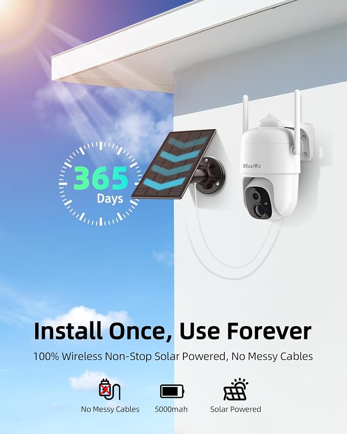 MaxiViz 2K Solar Camera Security Outdoor, 100% Wire-Free Security Cameras - Image 3