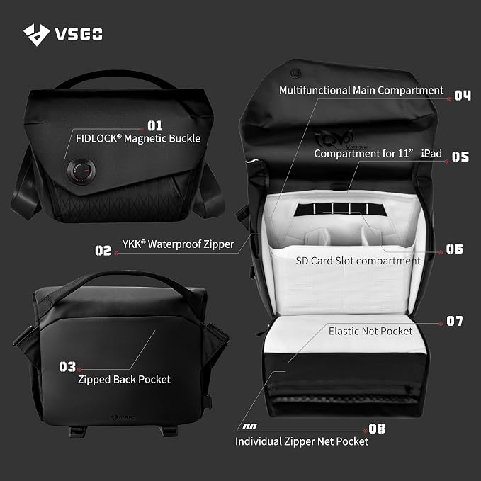 VSGO 6L Waterproof Camera Sling Bag, Single-Shoulder Messenger Bag - Image 2