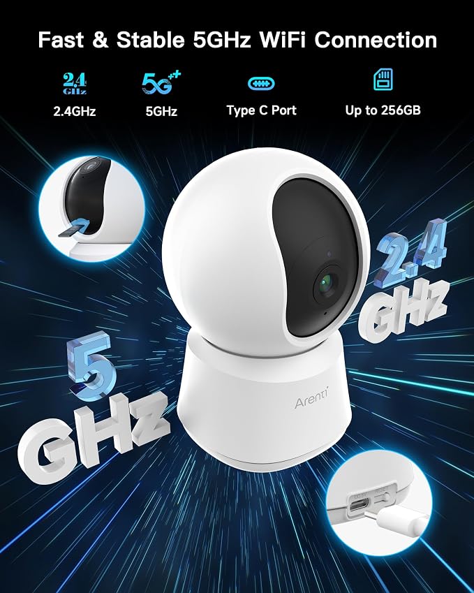 ARENTI 5G 4MP Pet Camera 2 Pack, No Subscription Indoor Security Camera - Image 3