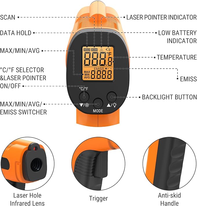 TempPro TP30 Infrared Thermometer Gun, Laser Thermometer - Image 8