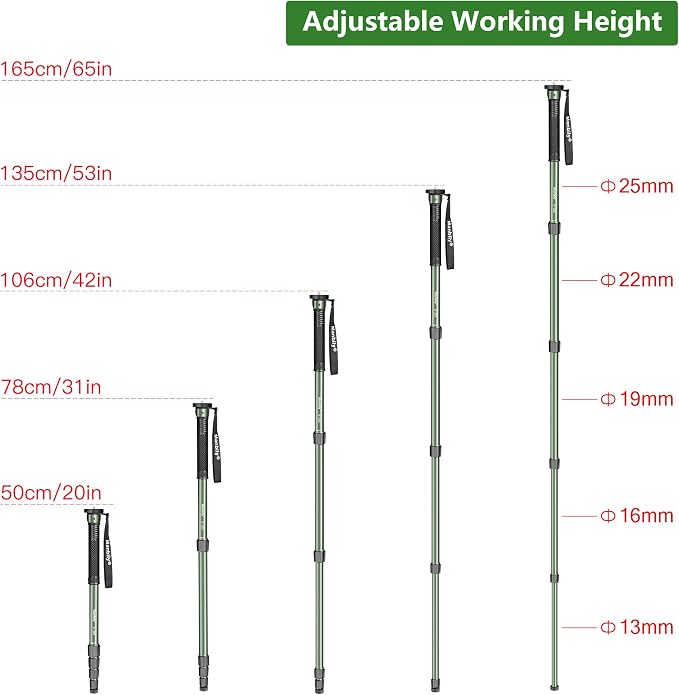 Manbily 65-Inch Camera Monopod, 5 Sections Aluminum Travel Monopod - Image 5